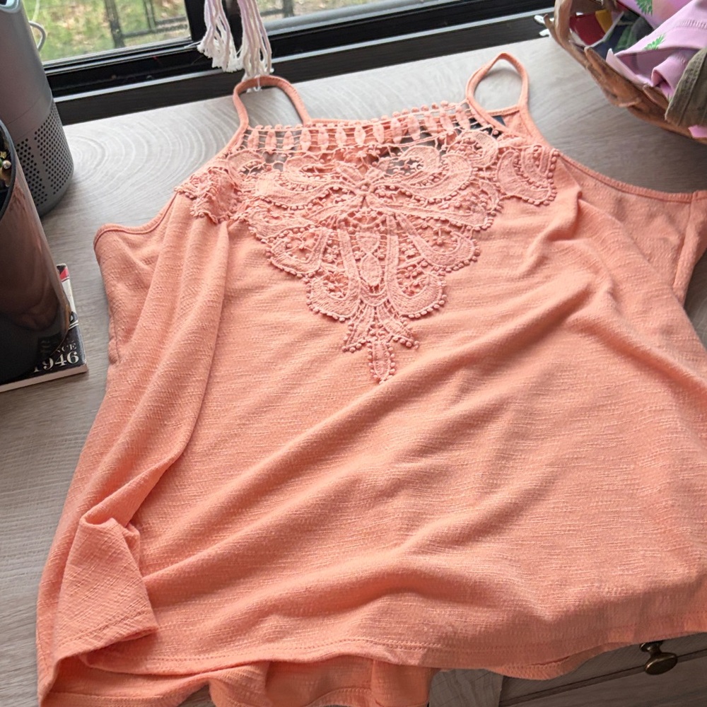 Peach Lace Detail Women's Top